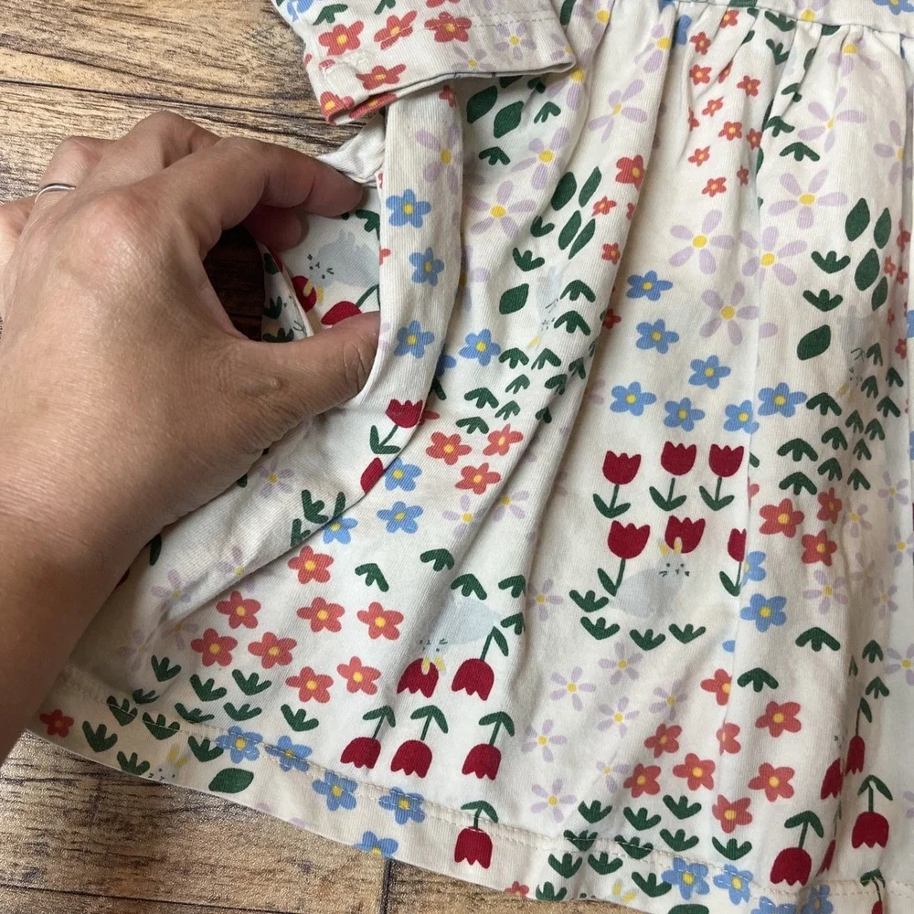 Hanna Andersson Floral Dress Toddler Girl 2T Bunny Cotton Long Sleeve Pockets
